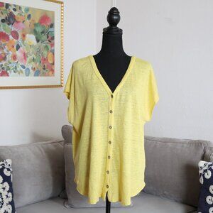 J. Jill LOVE LINEN Yellow Button Down Shirt with Cap Sleeves